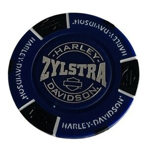 HARLEY DAVIDSON ZYLSTRA AMES IOWA IA DEALER CASINO‎ POKER CHIP Blue BLACK WHITE